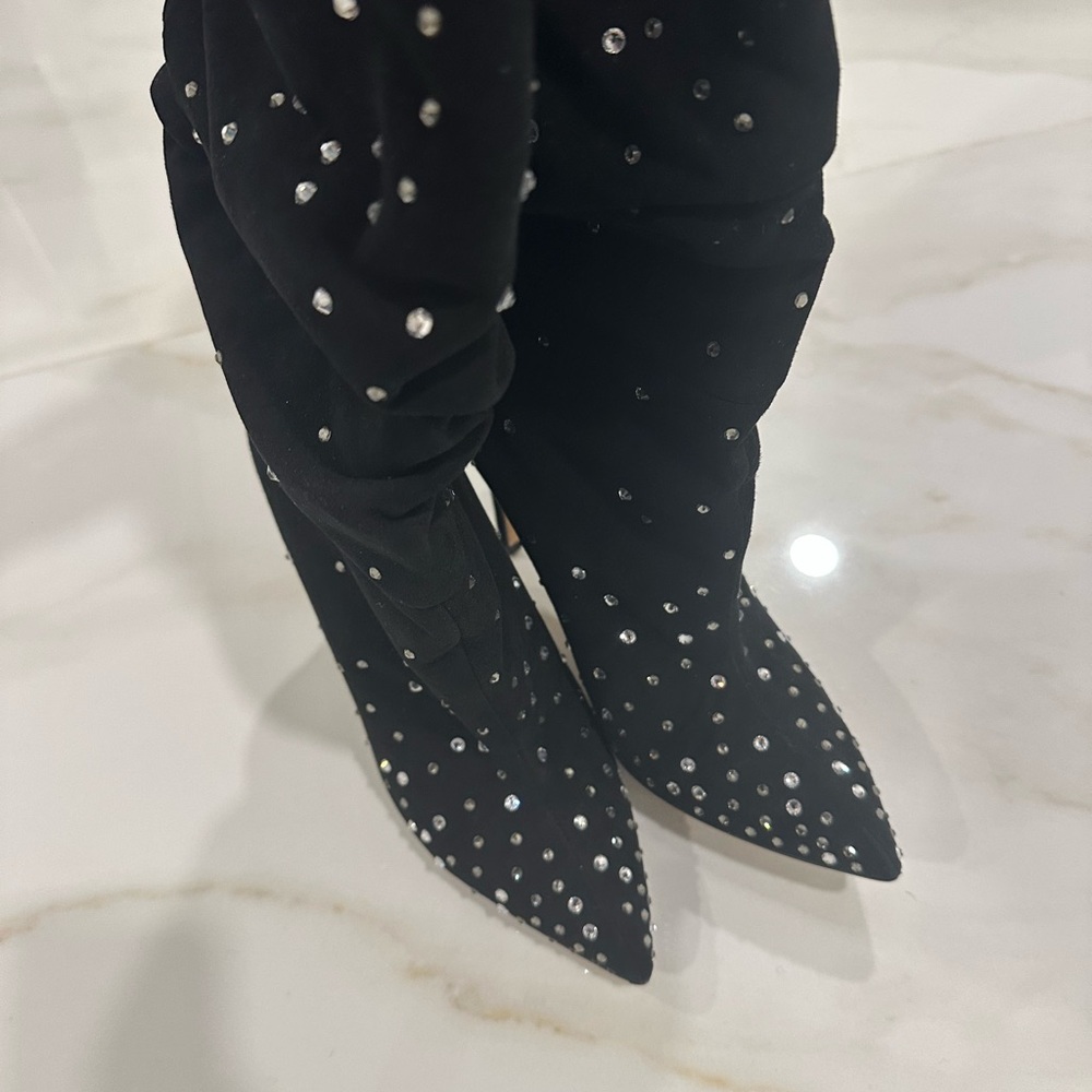 Paris Texas Black Rhinestone Heeled Boots